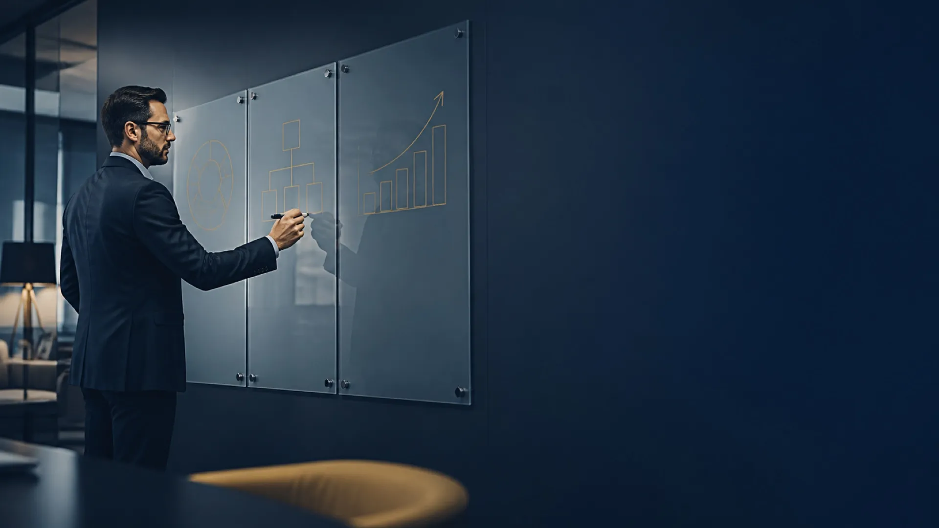 A presenter sketching the structure of a talk on a glass board before building any slides