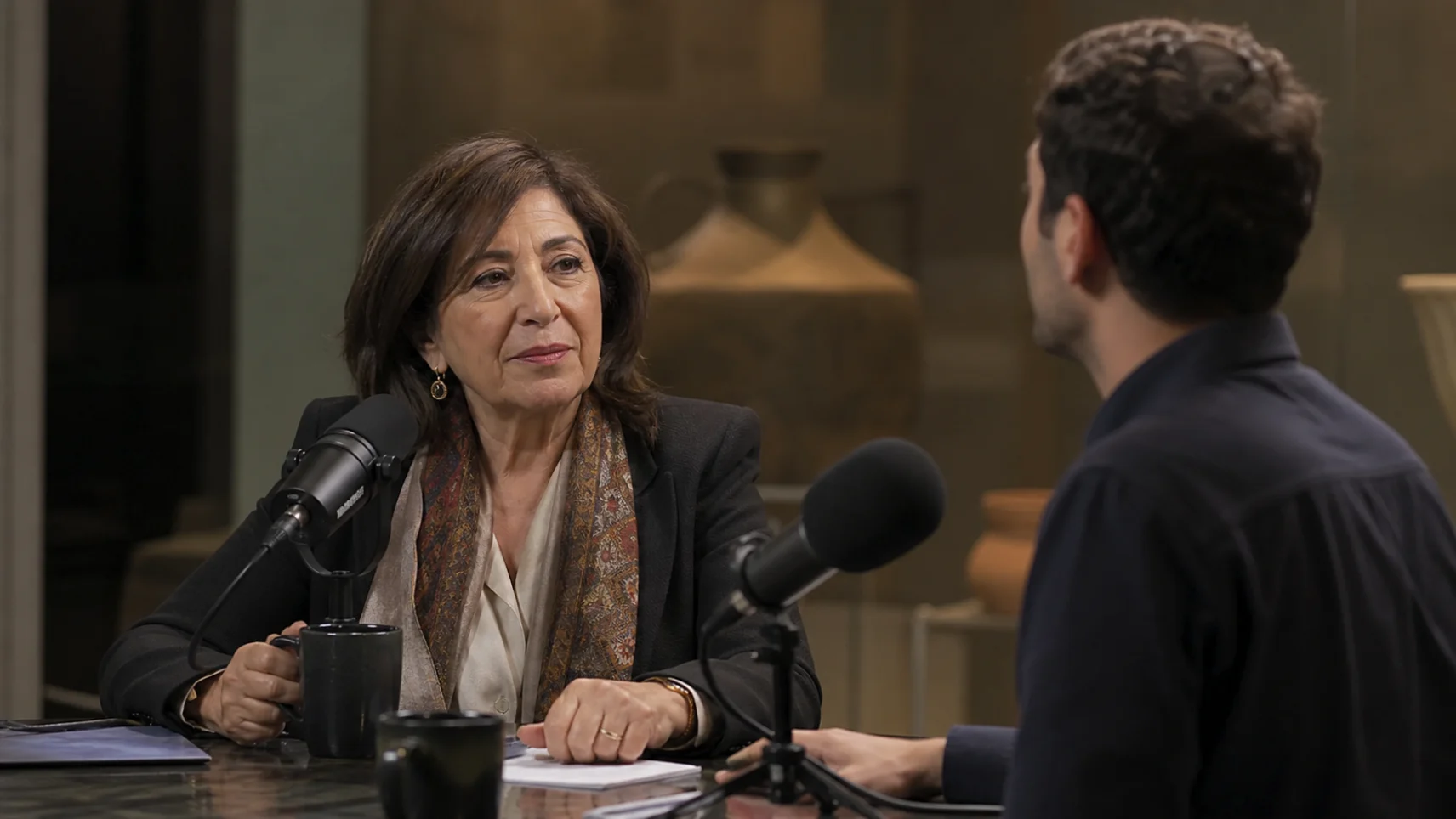 Spokesperson speaking with visible energy and engagement during a media interview