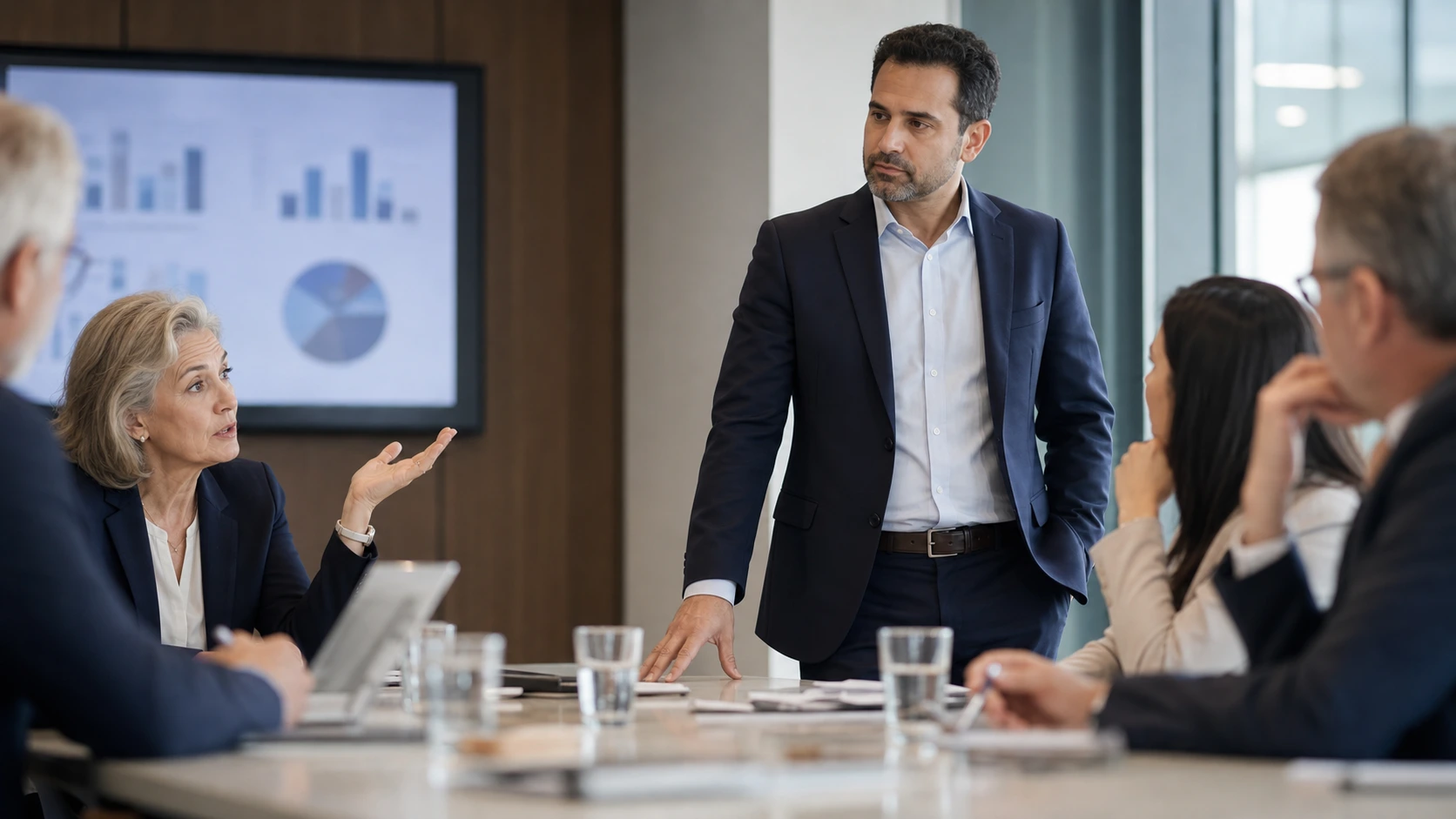 A biotech leadership team questioning a methodology during a review meeting
