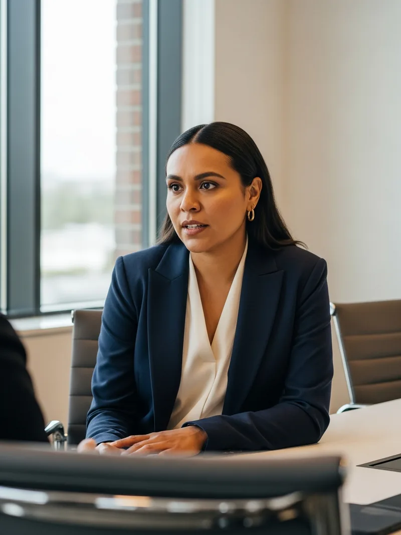 A senior executive listens intently as her communication coach gives real-time feedback during a one-on-one coaching session