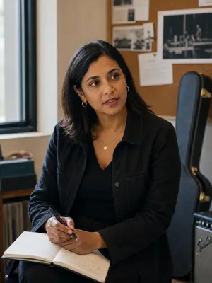 A podcast guest rehearsing her answers aloud before an interview