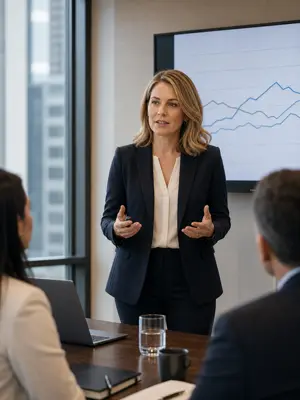 Professional presenting confidently during a virtual coaching session