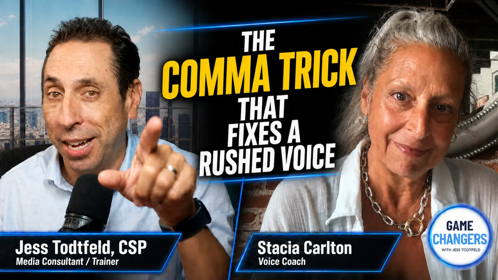 Stacia Carlton and Jess Todtfeld discussing the comma trick that fixes a rushed voice