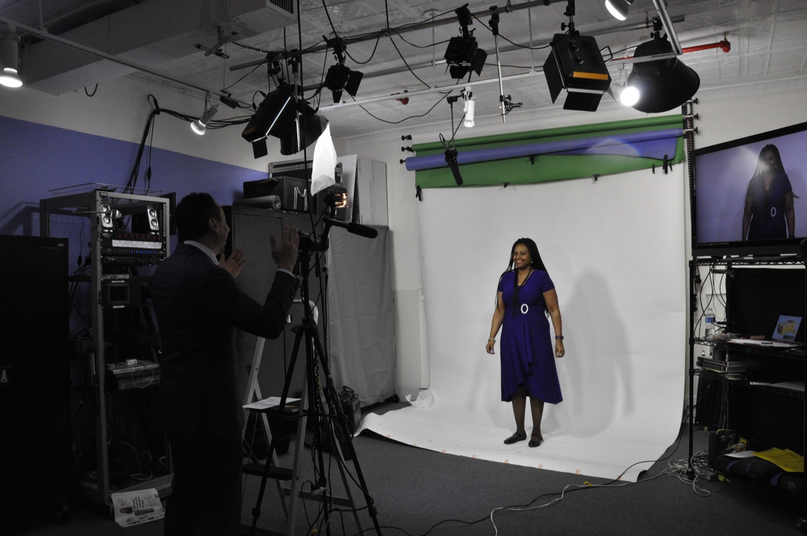 Jess Todtfeld leading a studio-based media training demonstration