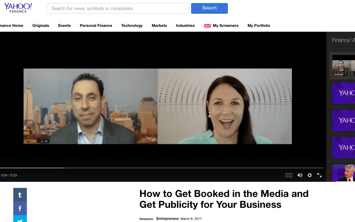Yahoo! Finance Story: How to Get Booked in the Media and Get Publicity for Your Business